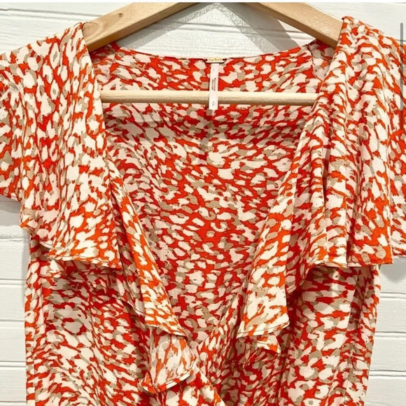 Free People Women's French Quarter Wrap Mini Dress Orange Print Size S Casual - Picture 4 of 12